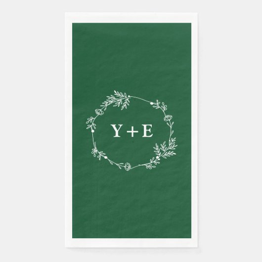 Serviette En Papier Élégant simple Emerald Green Monogramme Mariage (Devant)