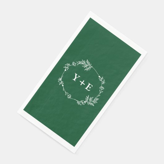 Serviette En Papier Élégant simple Emerald Green Monogramme Mariage (Coin)