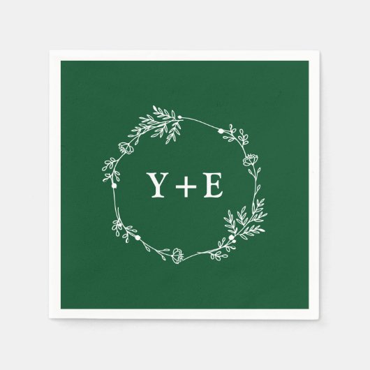 Serviette En Papier Élégant simple Emerald Green Monogramme Mariage (Devant)