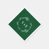 Serviette En Papier Élégant simple Emerald Green Monogramme Mariage (Coin)