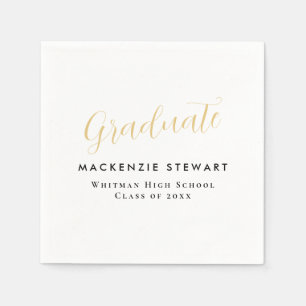 Serviette En Papier Élégant Simple Gold Script Graduation Blanc