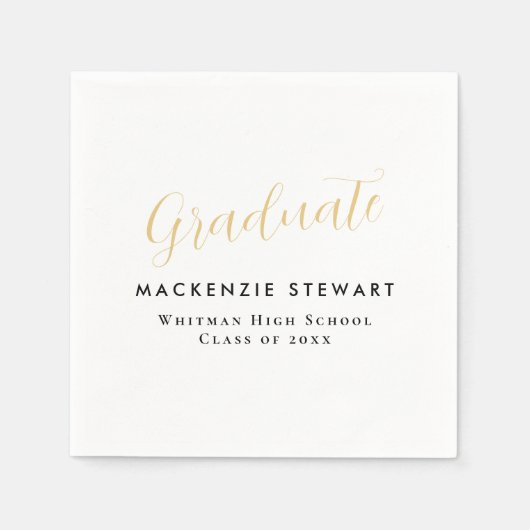 Serviette En Papier Élégant Simple Gold Script Graduation Blanc (Devant)
