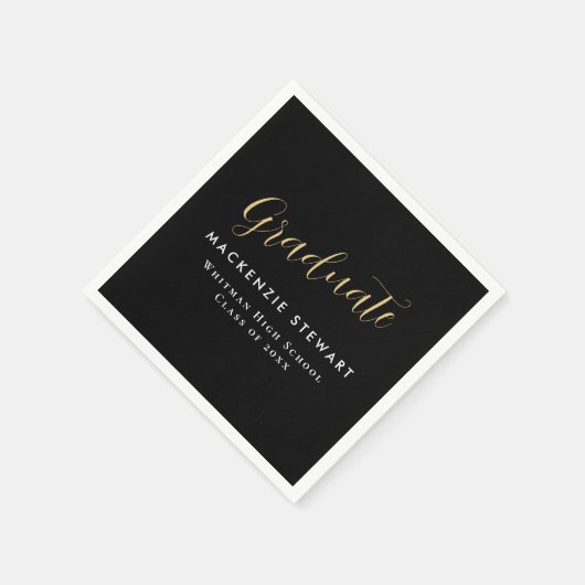 Serviette En Papier Élégant Simple Gold Script Graduation Noir (Coin)