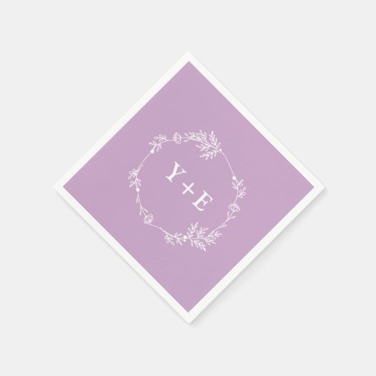 Serviette En Papier Élégant simple Lilac violet Mariage monogramme (Coin)