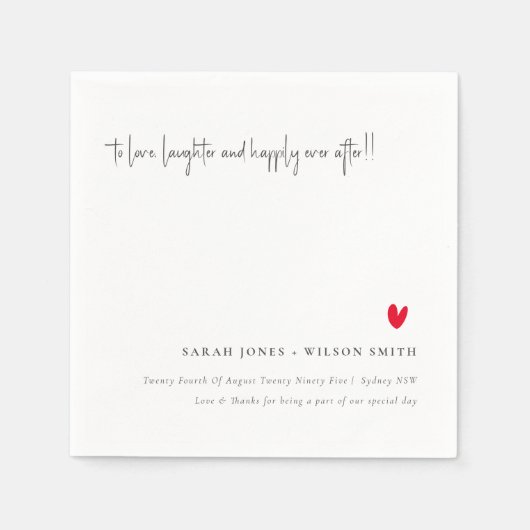 Serviette En Papier Élégant Simple Minimal Red Heart Script Mariage (Devant)