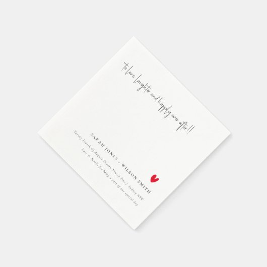 Serviette En Papier Élégant Simple Minimal Red Heart Script Mariage (Coin)