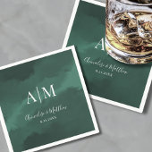 Serviette En Papier Élégant Simple Monogramme Noms Mariage vert