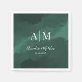 Serviette En Papier Élégant Simple Monogramme Noms Mariage vert (Devant)