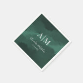 Serviette En Papier Élégant Simple Monogramme Noms Mariage vert (Coin)