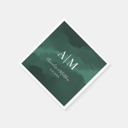 Serviette En Papier Élégant Simple Monogramme Noms Mariage vert (Coin)