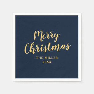 Serviette En Papier Elégant Simple Navy Bleu Joyeux Noël