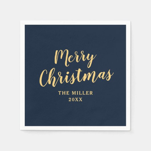 Serviette En Papier Elégant Simple Navy Bleu Joyeux Noël (Devant)