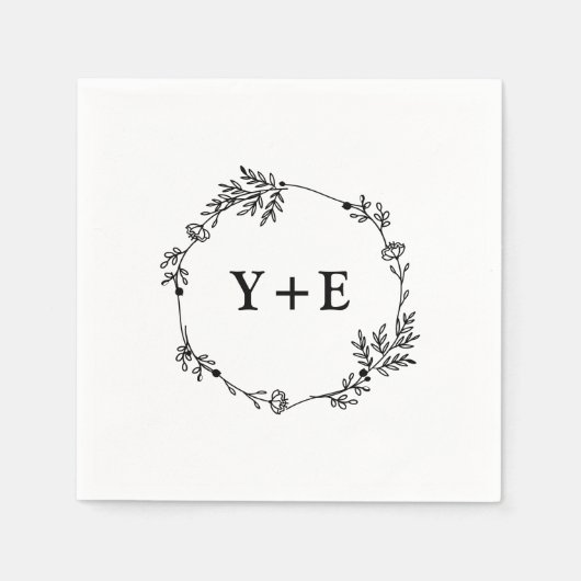 Serviette En Papier Élégant simple noir et blanc Mariage monogramme (Devant)