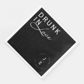 Serviette En Papier Élégant Simple Noir Monogramme Moderne Chic Script (Coin)