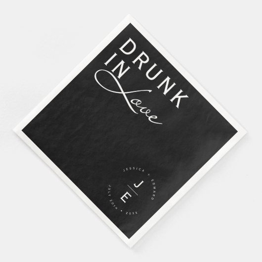 Serviette En Papier Élégant Simple Noir Monogramme Moderne Chic Script (Coin)