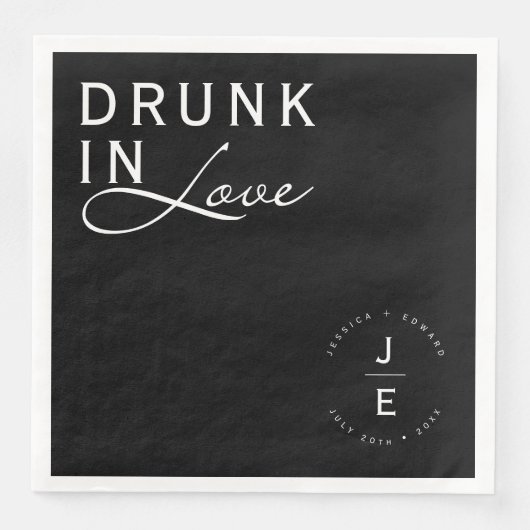 Serviette En Papier Élégant Simple Noir Monogramme Moderne Chic Script (Devant)