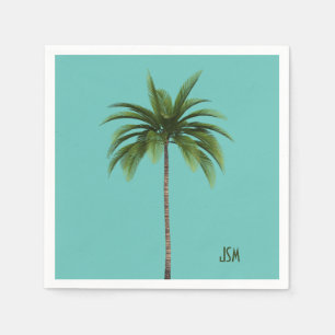 Serviette En Papier Élégant simple palmiers Tropical Beach Monogramme