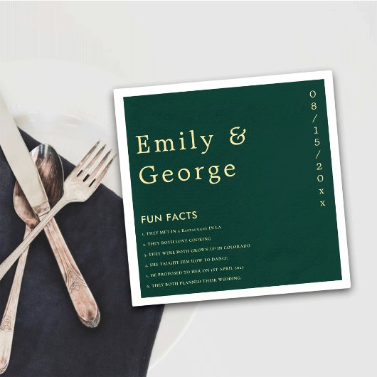 Serviette En Papier Élégant Simple Vert Or Moderne Fun Faits Mariage