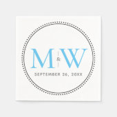Serviette En Papier Élégant Sky Blue Monogram Mariage (Devant)