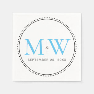 Serviette En Papier Élégant Sky Blue Monogram Mariage
