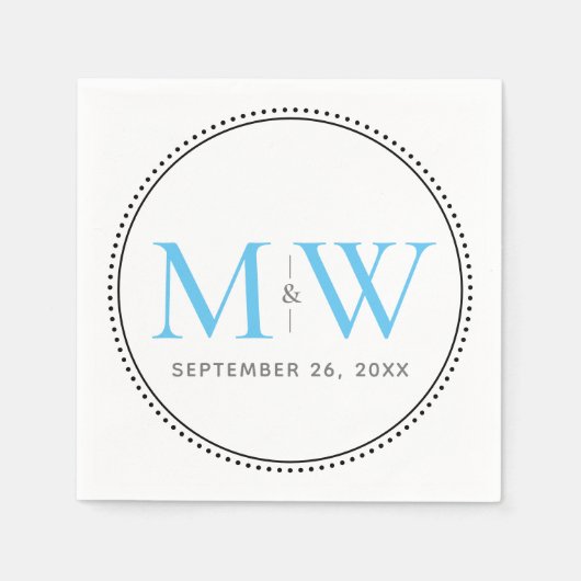 Serviette En Papier Élégant Sky Blue Monogram Mariage (Devant)