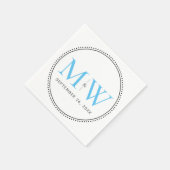 Serviette En Papier Élégant Sky Blue Monogram Mariage (Coin)