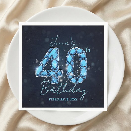 Serviette En Papier Elegant Sparkle Teal Blue Gemstone 40th Birthday