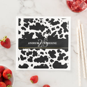 Serviette En Papier Élégant Spots de vache Imprimer Mariage agricole A