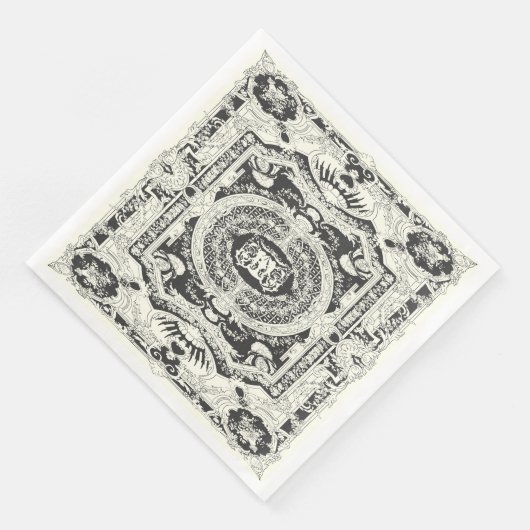 Serviette En Papier Élégant Style moderne noir blanc baroque (Coin)
