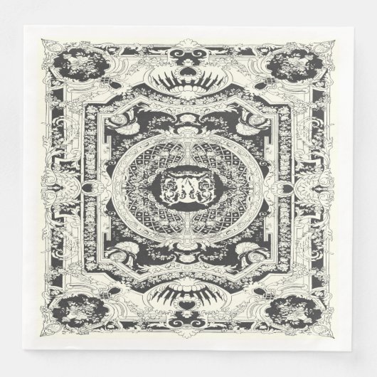 Serviette En Papier Élégant Style moderne noir blanc baroque (Devant)