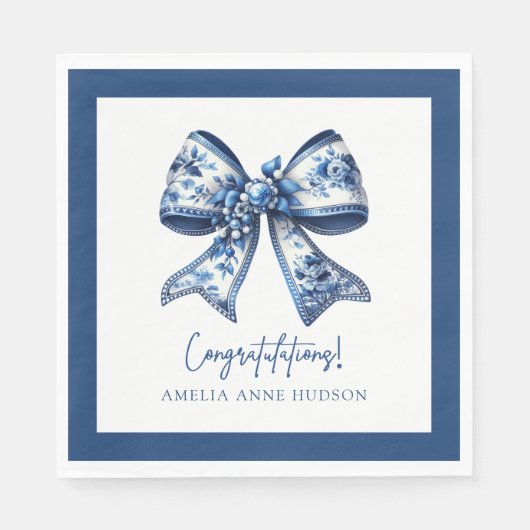 Serviette En Papier Elegant Stylish Blue Floral Bow Congratulations (Devant)