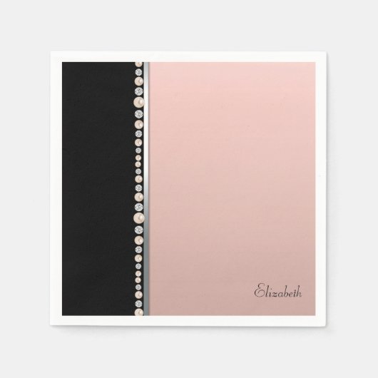 Serviette En Papier Elégant Stylish Pearls Diamonds Rose Noir (Devant)