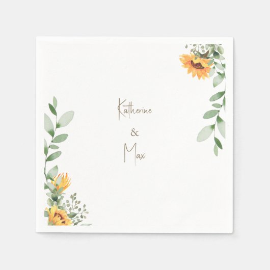 Serviette En Papier Elégant Sunflower Mariage Gold Texte Cocktail (Devant)