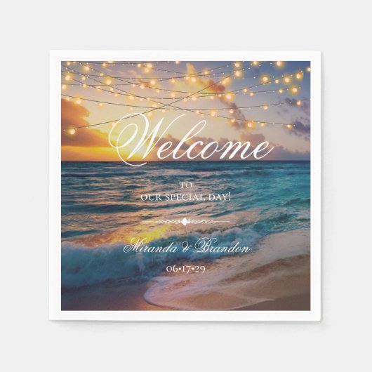 Serviette En Papier Elégant Sunset Beach Mariage d'été (Devant)