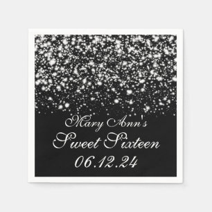 Serviette En Papier Élégant Sweet 16 Anniversaire Minuit Glam Silver