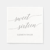 Serviette En Papier Élégant Sweet sixteen de calligraphie gris clair (Devant)