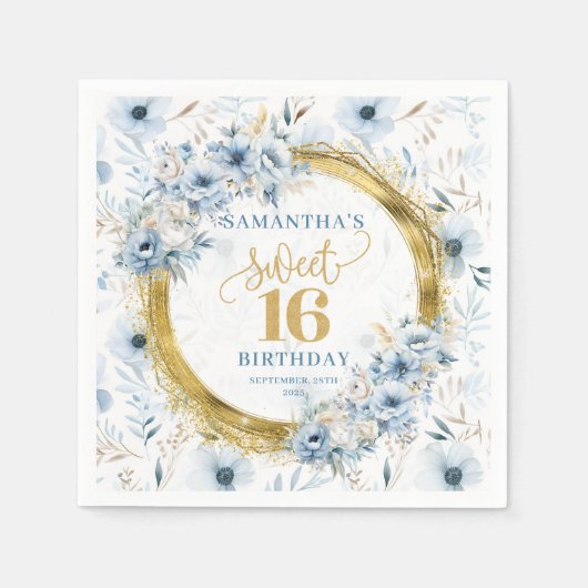 Serviette En Papier Elégant Sweet sixteen de Parties scintillant bleu (Devant)