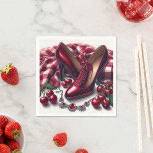 Serviette En Papier Élégant talons rouges hauts avec cerise
