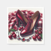 Serviette En Papier Élégant talons rouges hauts avec cerise (Devant)