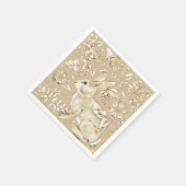 Serviette En Papier Élégant Tan Lapin Bunny Bird Floral Brunch de Pâqu (Coin)