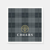 Serviette En Papier Élégant Tartan Noir Plaid Monogramme (Devant)