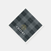 Serviette En Papier Élégant Tartan Noir Plaid Monogramme (Coin)