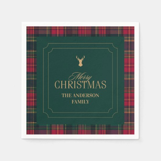 Serviette En Papier Elegant Tartan Plaid Merry Christmas Family Name (Devant)