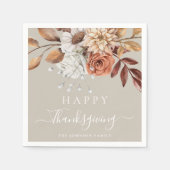 Serviette En Papier Elégant Taupe Bon thanksgiving floral automne (Devant)