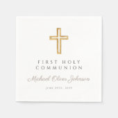Serviette En Papier Elégant Taupe Croix Religieuse Première Communion (Devant)