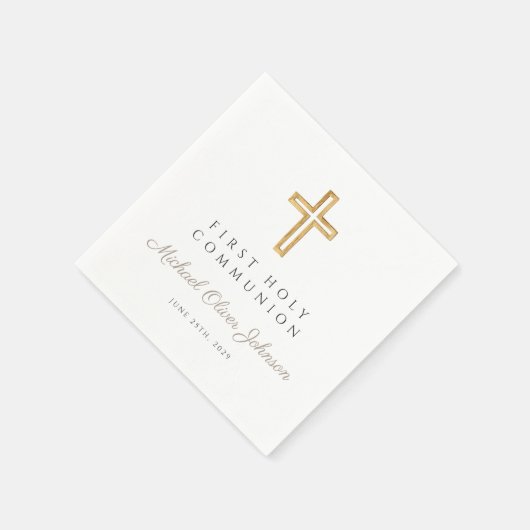Serviette En Papier Elégant Taupe Croix Religieuse Première Communion (Coin)