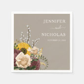 Serviette En Papier Élégant Taupe Mariage de tournesols (Devant)