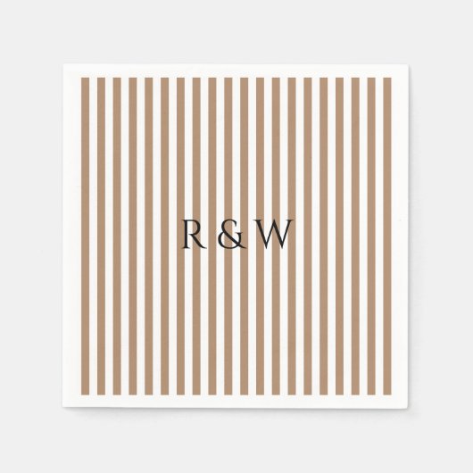 Serviette En Papier Élégant Taupe Stripes Mariage Été (Devant)