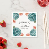 Serviette En Papier Elegant Teal Rose & Orange Daisey Wedding (En situation)