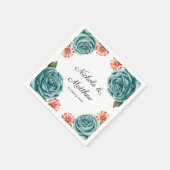 Serviette En Papier Elegant Teal Rose & Orange Daisey Wedding (Coin)